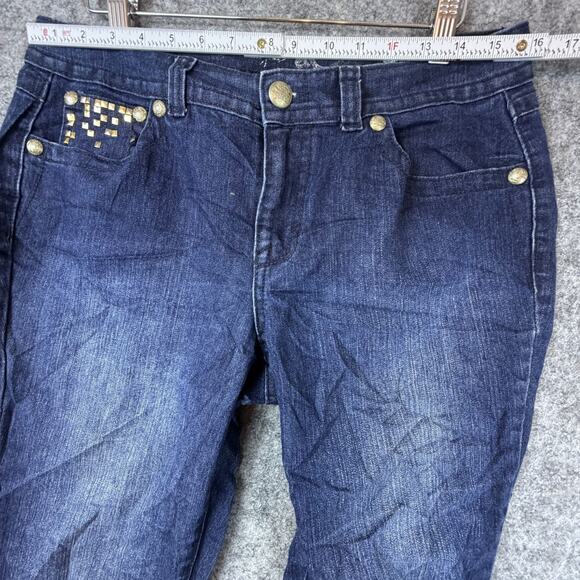 Y2K Style & Co Ankle Jeans Womens 12 Petite Blue Stretch Gold Studded Cropped - Picture 6 of 11